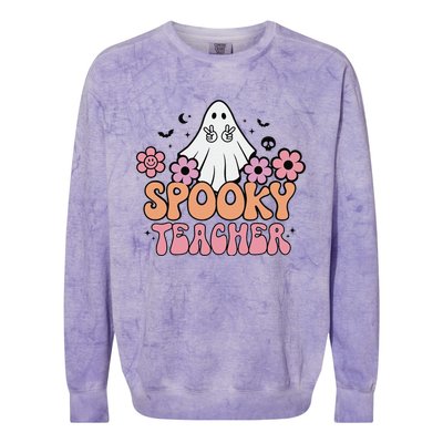 Groovy Halloween Spooky Teacher Trick Or Teach Teacher Gift Colorblast Crewneck Sweatshirt