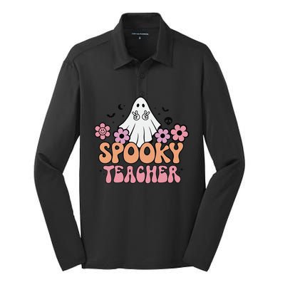 Groovy Halloween Spooky Teacher Trick Or Teach Teacher Gift Silk Touch Performance Long Sleeve Polo