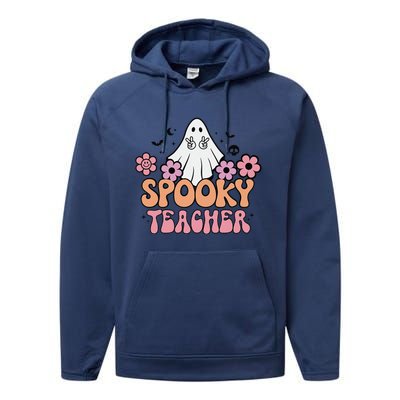 Groovy Halloween Spooky Teacher Trick Or Teach Teacher Gift Performance Fleece Hoodie