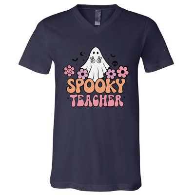 Groovy Halloween Spooky Teacher Trick Or Teach Teacher Gift V-Neck T-Shirt