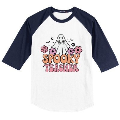 Groovy Halloween Spooky Teacher Trick Or Teach Teacher Gift Baseball Sleeve Shirt