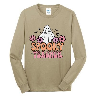 Groovy Halloween Spooky Teacher Trick Or Teach Teacher Gift Tall Long Sleeve T-Shirt