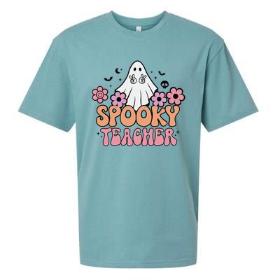 Groovy Halloween Spooky Teacher Trick Or Teach Teacher Gift Sueded Cloud Jersey T-Shirt