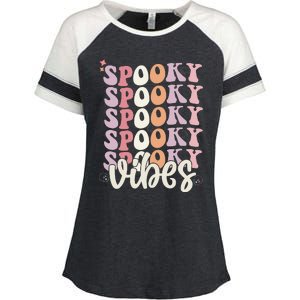 Groovy Halloween Spooky Vibes Retro Floral Boo Ghost Retro Enza Ladies Jersey Colorblock Tee