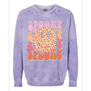 Groovy Halloween Spooky Leopard Smile Face Checkered Colorblast Crewneck Sweatshirt