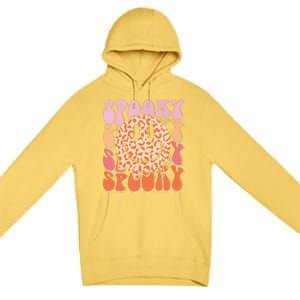 Groovy Halloween Spooky Leopard Smile Face Checkered Premium Pullover Hoodie