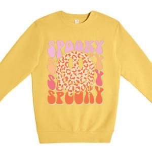 Groovy Halloween Spooky Leopard Smile Face Checkered Premium Crewneck Sweatshirt