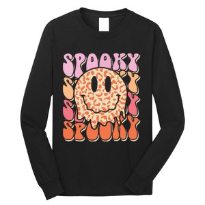 Groovy Halloween Spooky Leopard Smile Face Checkered Long Sleeve Shirt