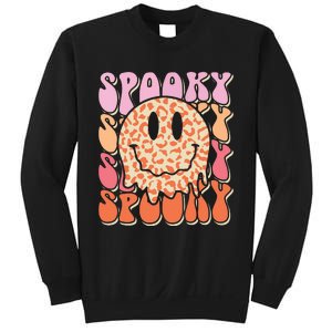 Groovy Halloween Spooky Leopard Smile Face Checkered Sweatshirt