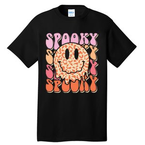 Groovy Halloween Spooky Leopard Smile Face Checkered Tall T-Shirt