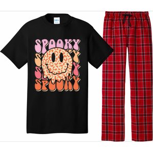 Groovy Halloween Spooky Leopard Smile Face Checkered Pajama Set