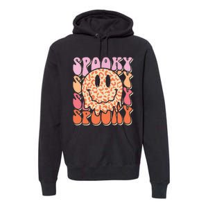 Groovy Halloween Spooky Leopard Smile Face Checkered Premium Hoodie