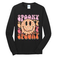 Groovy Halloween Spooky Leopard Smile Face Checkered Tall Long Sleeve T-Shirt