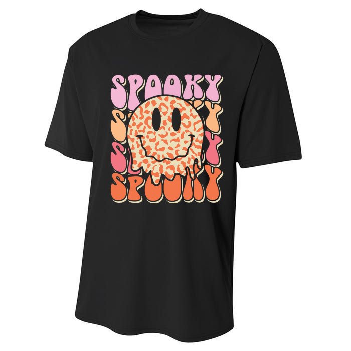 Groovy Halloween Spooky Leopard Smile Face Checkered Performance Sprint T-Shirt