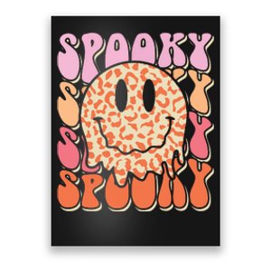 Groovy Halloween Spooky Leopard Smile Face Checkered Poster