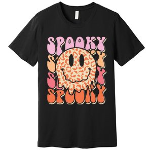 Groovy Halloween Spooky Leopard Smile Face Checkered Premium T-Shirt