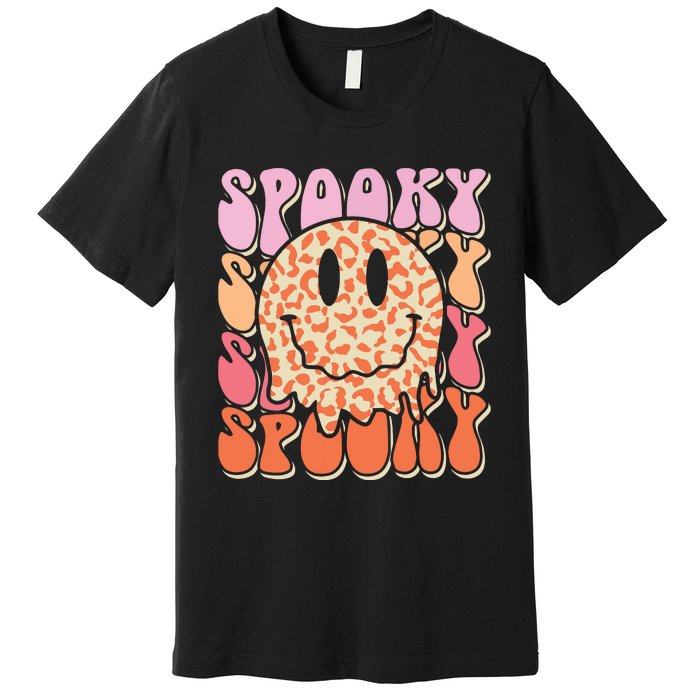 Groovy Halloween Spooky Leopard Smile Face Checkered Premium T-Shirt