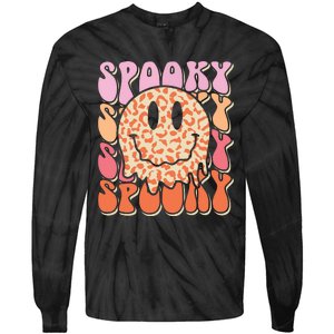 Groovy Halloween Spooky Leopard Smile Face Checkered Tie-Dye Long Sleeve Shirt