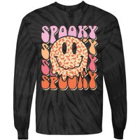 Groovy Halloween Spooky Leopard Smile Face Checkered Tie-Dye Long Sleeve Shirt