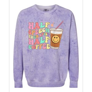 Groovy Half Speech Therapist Half Coffee SLP Speech Therapy Colorblast Crewneck Sweatshirt