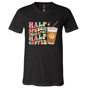 Groovy Half Speech Therapist Half Coffee SLP Speech Therapy V-Neck T-Shirt