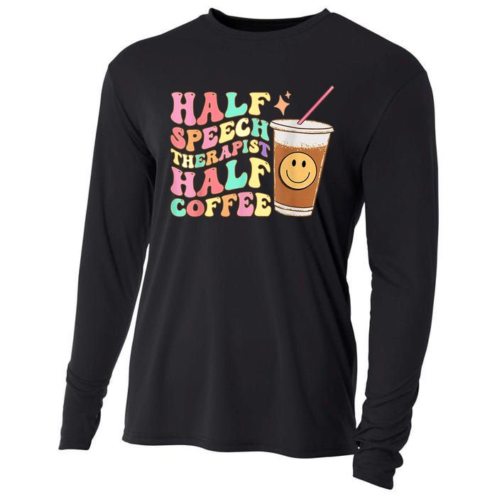 Groovy Half Speech Therapist Half Coffee SLP Speech Therapy Cooling Performance Long Sleeve Crew