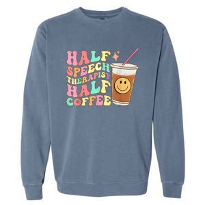 Groovy Half Speech Therapist Half Coffee SLP Speech Therapy Garment-Dyed Sweatshirt