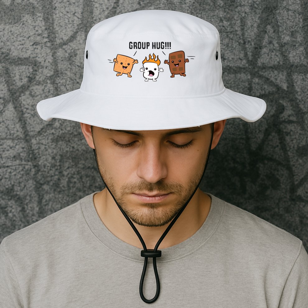 Group Hug S'mores Campfire Marshmallow Chocolate Smores Funny Gift Bucket Hat