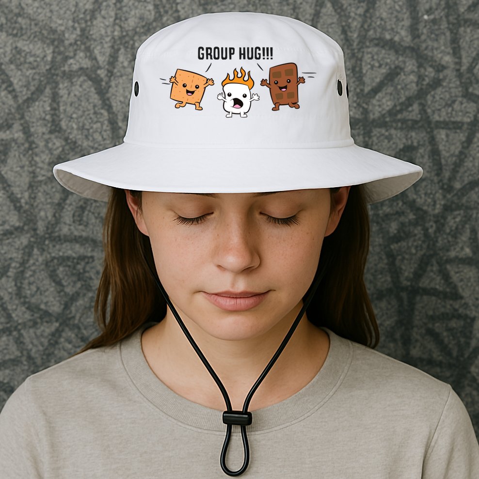 Group Hug S'mores Campfire Marshmallow Chocolate Smores Funny Gift Bucket Hat