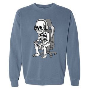 Gaming Halloween Skeleton Scary Gamer Garment-Dyed Sweatshirt