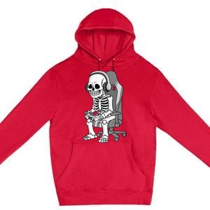 Gaming Halloween Skeleton Scary Gamer Premium Pullover Hoodie