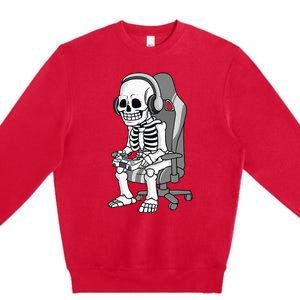 Gaming Halloween Skeleton Scary Gamer Premium Crewneck Sweatshirt