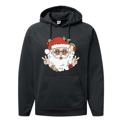 Groovy Hippy Santa Clause 80S Retro Christmas Design Gift Performance Fleece Hoodie