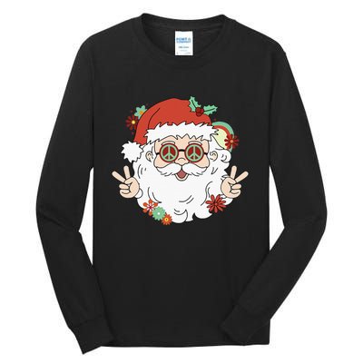 Groovy Hippy Santa Clause 80S Retro Christmas Design Gift Tall Long Sleeve T-Shirt