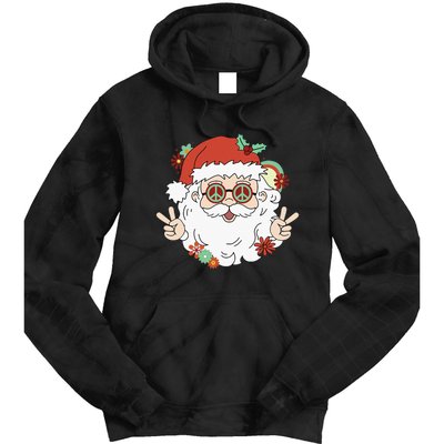 Groovy Hippy Santa Clause 80S Retro Christmas Design Gift Tie Dye Hoodie