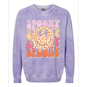 Groovy Halloween Spooky Leopard Smile Face Checkered Colorblast Crewneck Sweatshirt