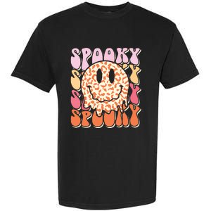 Groovy Halloween Spooky Leopard Smile Face Checkered Garment-Dyed Heavyweight T-Shirt