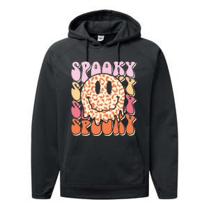 Groovy Halloween Spooky Leopard Smile Face Checkered Performance Fleece Hoodie