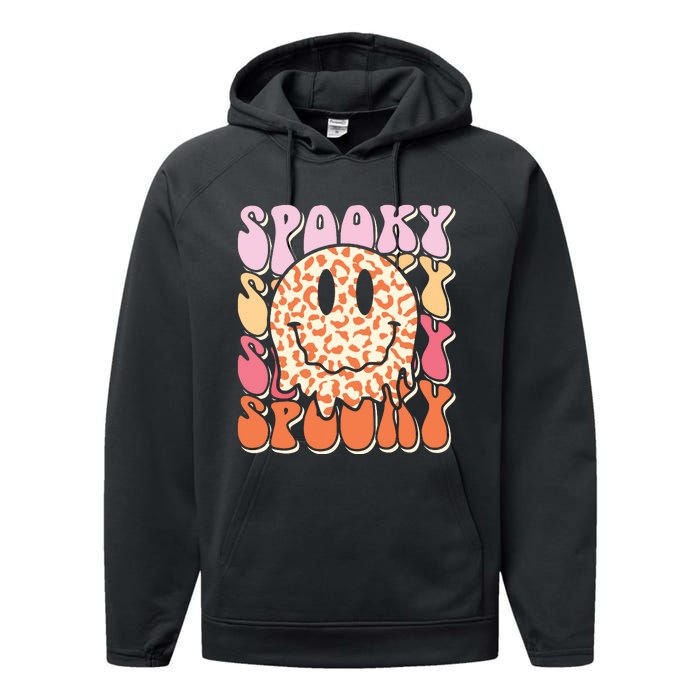 Groovy Halloween Spooky Leopard Smile Face Checkered Performance Fleece Hoodie