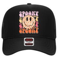 Groovy Halloween Spooky Leopard Smile Face Checkered High Crown Mesh Back Trucker Hat