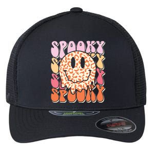 Groovy Halloween Spooky Leopard Smile Face Checkered Flexfit Unipanel Trucker Cap