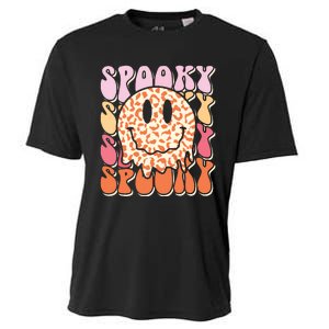 Groovy Halloween Spooky Leopard Smile Face Checkered Cooling Performance Crew T-Shirt