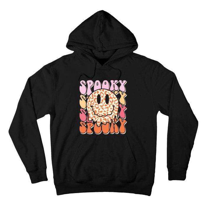 Groovy Halloween Spooky Leopard Smile Face Checkered Hoodie