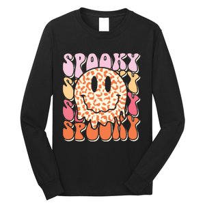 Groovy Halloween Spooky Leopard Smile Face Checkered Long Sleeve Shirt