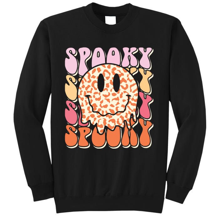 Groovy Halloween Spooky Leopard Smile Face Checkered Sweatshirt