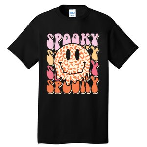 Groovy Halloween Spooky Leopard Smile Face Checkered Tall T-Shirt