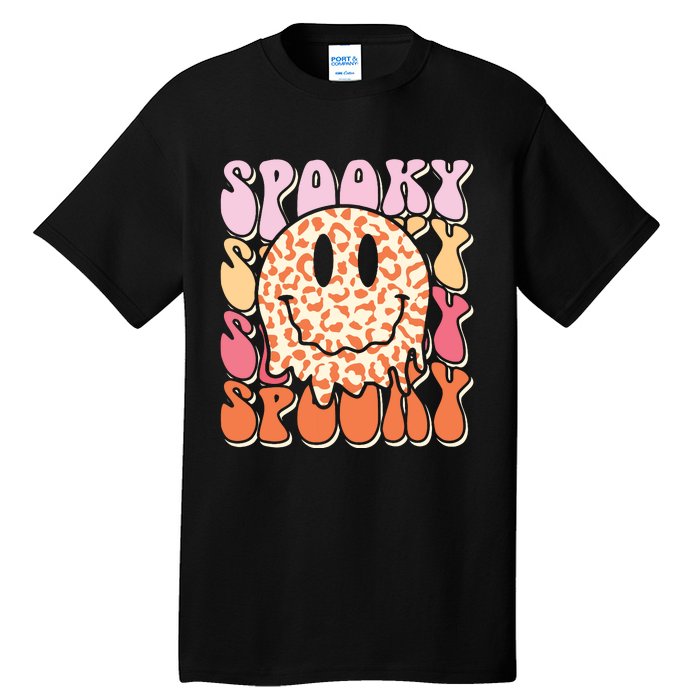 Groovy Halloween Spooky Leopard Smile Face Checkered Tall T-Shirt