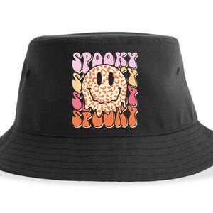 Groovy Halloween Spooky Leopard Smile Face Checkered Sustainable Bucket Hat