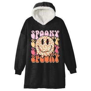 Groovy Halloween Spooky Leopard Smile Face Checkered Hooded Wearable Blanket