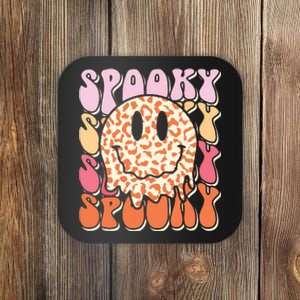 Groovy Halloween Spooky Leopard Smile Face Checkered Coaster